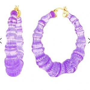 Gold & Honey lucite bamboo hoop earrings in purple nickel-free
